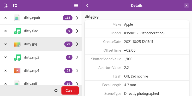 Metadata Cleaner window